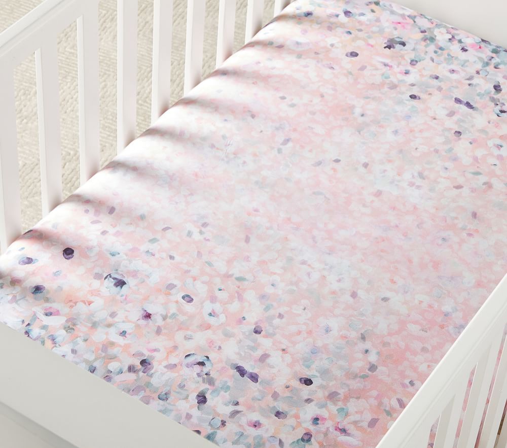 Monique Lhuillier Cherry Blossom Organic Cot Fitted Sheet Pottery Barn Kids UK